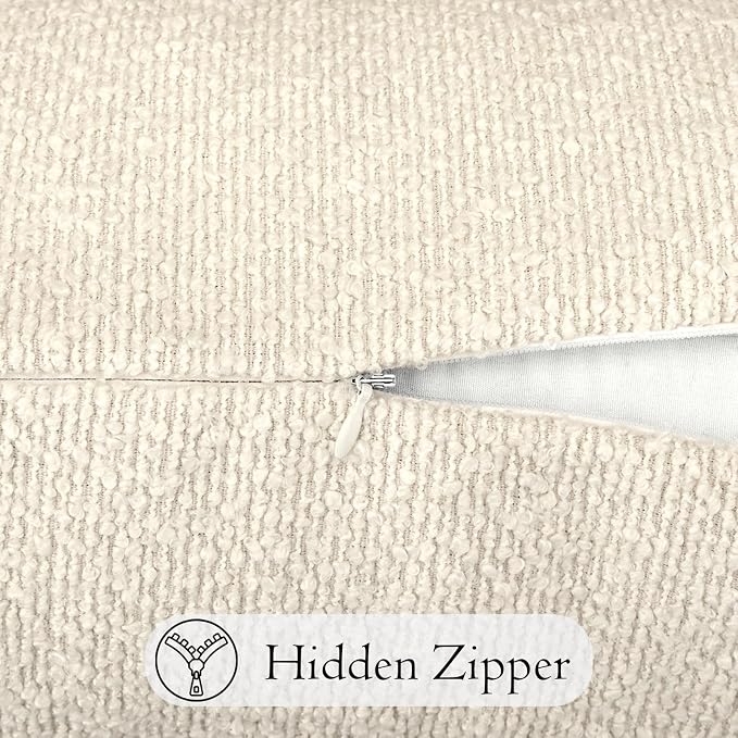 JoraLion 22x22 inch Boucle Throw Pillow Covers, Cream Woven Texture Neutral Pillow Cover Breathable Cushion Case for Couch Sofa Bed Living Room Home Decor, Pack of 2, No Insert