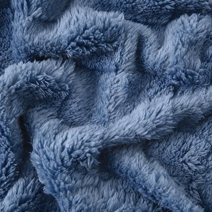 Dusty Blue Fleece Throw Blanket 50”×60”Checkered Design for Couch | Super Soft Cozy Plush Microfiber 3D Square Pattern Flannel Blanket for Sofa Bed Lightweight for Adults,Women