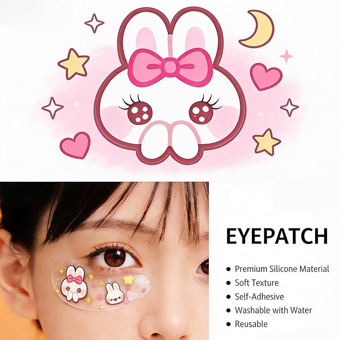 BlackWings 6 Pairs Silicone Eye Patches with Self-Adhesive Design - Cute Bear & Rabbit Inspired Eye Care Patches (Little Bear Little Rabbit 6pairs)