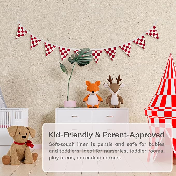 Boys Room Wall Art Decor,Cars Room Decor for Toddler Nursery Playroom, Red and White Checkered Garland Triangle Banners,Racing Flags 11Ft Bunting Flags Fabric for Baby Shower Birthday Party