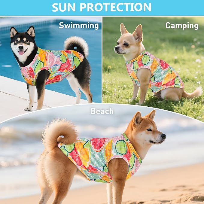 KYEESE 2Pack Dog Shirt, Lightweight Sun Protection Dog T Shirts for Small Dogs Girl, Breathable Mesh Tank Top Sleeveless Pet Reflective Vest, Soft Summer Dogs Clothes, Lemon+Pink, M
