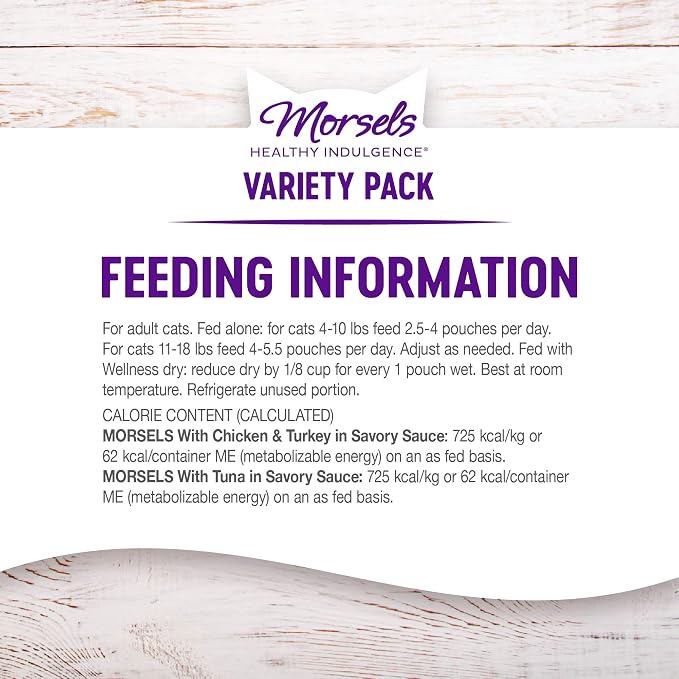 Wellness Healthy Indulgence Morsels Variety Pack Adult Wet Cat Food, Natural, Protein Rich, Grain Free, 2 Flavors, 3 oz, Pack of 8 Pouches