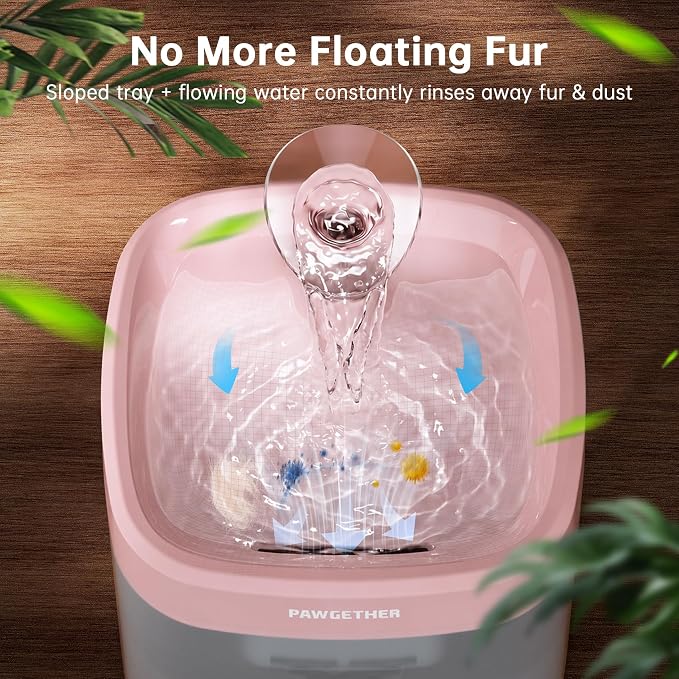 PAWGETHER® Cat Water Fountain with Wireless Pump 51oz/1.5L Dog Water Fountain, Ultra Quiet Automatic Pet Water Fountain Portable Indoor Ourdoor Travel Small Dog Water Dispenser with Adapter Pink