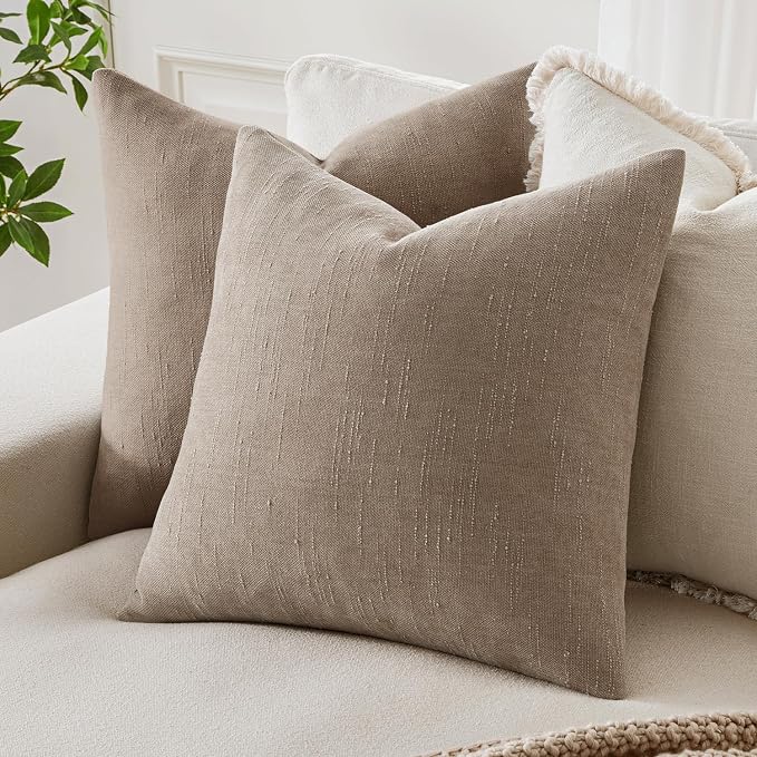 MIULEE Textured Chenille Throw Pillow Covers 20x20 Inch Light Taupe | Pack of 2 Decorative Soft Throw Pillows, Solid Textured Cushion Covers, Modern Home Decor for Couch Sofa Bedroom Living Room