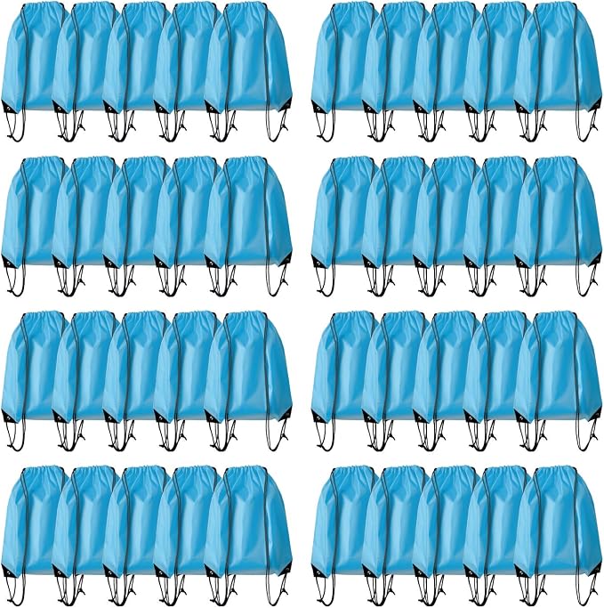 Drawstring Backpack Bulk 40Pcs Draw String Backpack Bags DIY Gym Sports Traveling Yoga Cinch Bag Sackpack Drawstring (sky blue light blue)