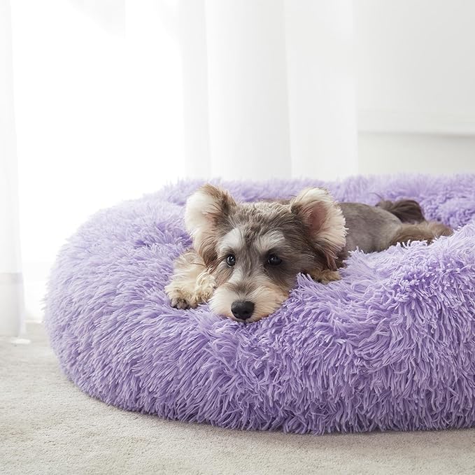 Calming Dog Bed & Cat Bed, Anti-Anxiety Donut Dog Cuddler Bed, Warming Cozy Soft Dog Round Bed, Fluffy Faux Fur Plush Dog Cat Cushion Bed for Small Medium Dogs and Cats | Fluffy Faux Fur Round Cuddler,Anti-Anxiety,Anti-Slip Bottom,Plush Pet Dog Beds fo...