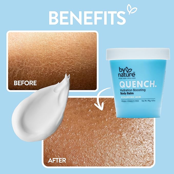 By Nature Quench Hyaluronic Acid Body Balm - Deep Hydration Moisturizer with Shea Butter & Kawakawa - Ultra Nourishing Body Cream for Dry Skin - Natural from New Zealand - 6.8 oz