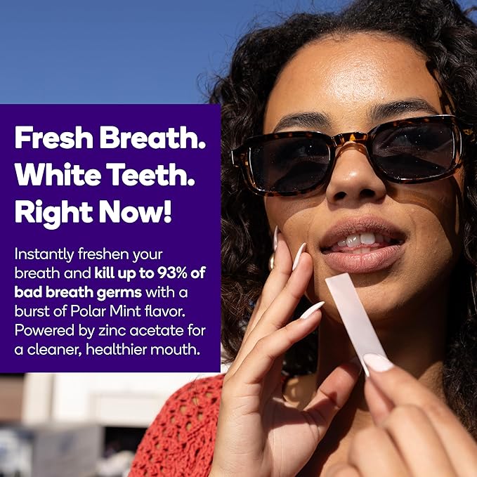 Burst Teeth Whitening Breath Strips (Polar Mint/4 Pack) | Kills 93% of Bad Mouth Germs | Up to 4 Shades Whiter in One Use | Easy to Apply/Quick Dissolving