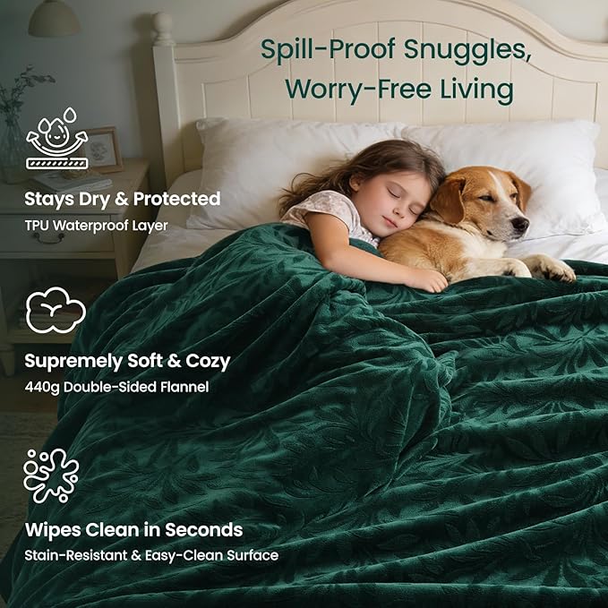 LOOBANI Waterproof Blanket for Bed: Soft Flannel Love Blanket 60"x80" for Twin Size Bed, Stain & Leak Proof Sofa Protector Waterproof Dog Blanket for Pets, Includes a Storage Bag