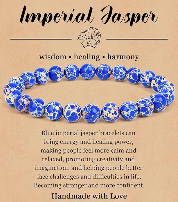 BOMAIL Natural Stone Bracelet for Women Men - 8MM Semi-Precious Gemstone Beaded Bracelet Healing Crystal Stretch Bracelet Yoga Bracelets Jewelry
