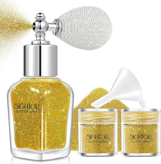 SIGHTOR Body Glitter Spray, 30ML Shiny Spray for Body Hair Face Clothing, Highlighter Powder Spray Shimmer Sparkle Pearl Powder Makeup Nail Art Spray for Stage Makeup Party (Gold)