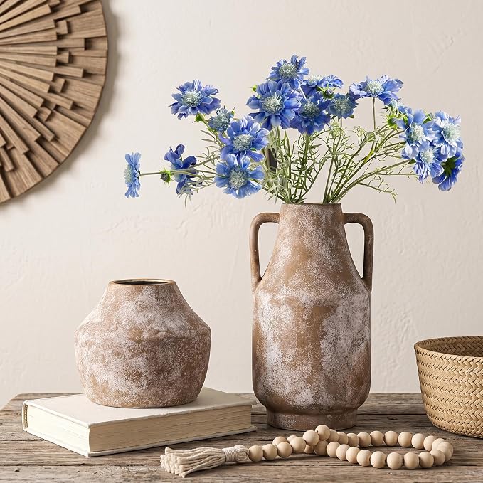 Ceramic Flower Vase for Centerpieces, 5.2in Pottery Small Ceramic Vases | Waterproof Pottery Vases for Flower, Hydrangeas, Home Decor, Living Room,Table Decorative, Handcrafted