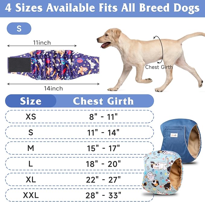5 Pack Dog Diapers Male Reusable, Premium Belly Bands for Dogs, High Absorbing Male Dog Pee Wraps for Doggie in Incontinence or Excitable Urination and Training Black XS