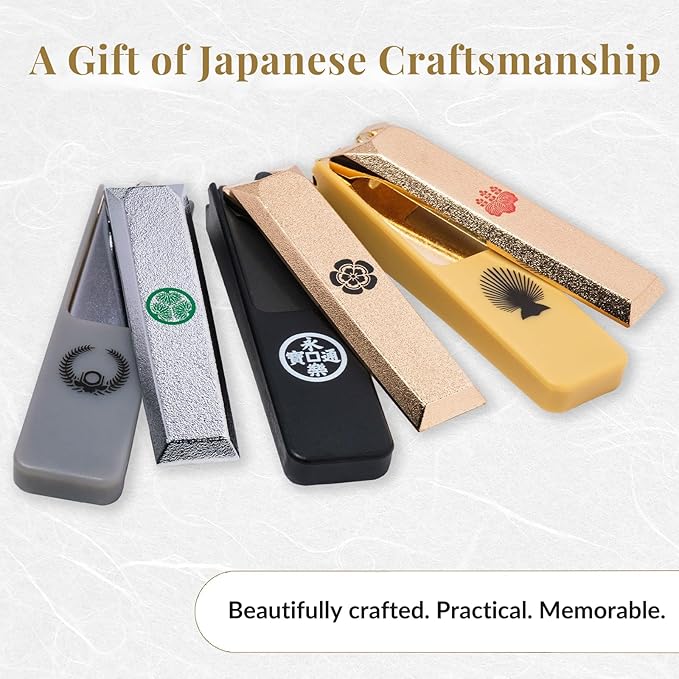 Japanese Nail Clippers, Curved Carbon Steel Blade, Made in Seki Japan, Built-in Nail File & Clippings Catcher, Samurai Design, Fingernail & Toenail Nail Trimmer (Gold)