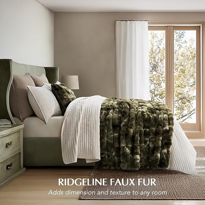 Faux Rabbit Fur Bubble Throw Blanket, 60"x80", Marble Olive | Ultra Soft, Luxury Faux Rabbit Fur Throw, Thick Warm Bubble Blanket, Cozy Fluffy Reversible, for Bed, Couch, Chair, Sofa