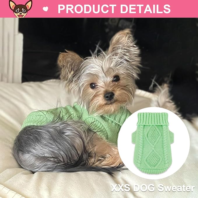 2 Pieces Dog Sweater for Small Dogs Winter Warm Dog Knitted Sweaters Cute Puppy Clothes for Chihuahua Teacup Yorkie Spring Pet Cat Knitwear Turtleneck Thick Clothes M