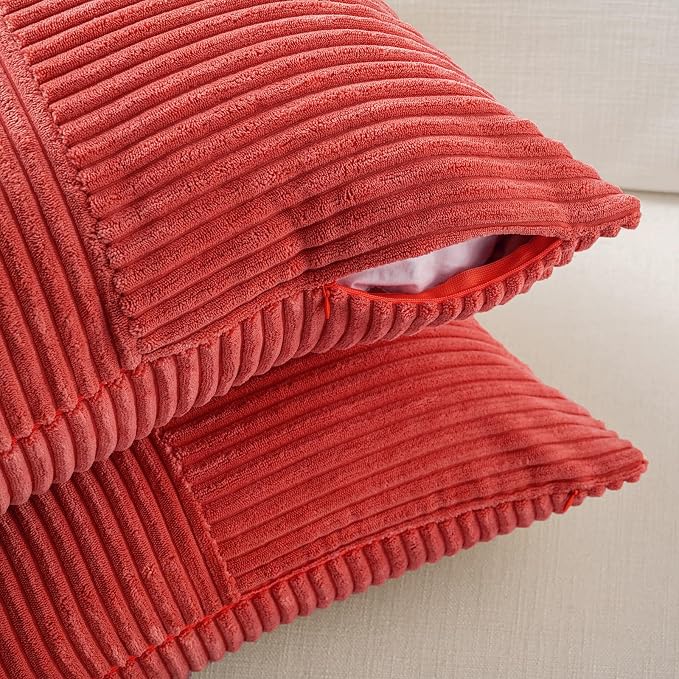 Fancy Homi 2 Packs Red Euro Decorative Throw Pillow Covers 26x26 Inch for Couch Bed Sofa, Holiday Christmas Home Decor Gift, Soft Corss Corduroy Patchwork Textured Square Cushion Case 66x66 cm