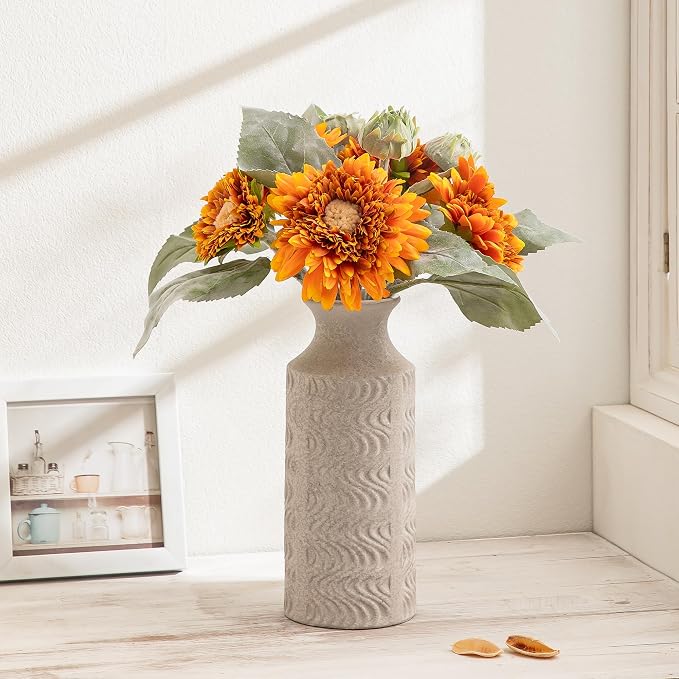 Ceramic Flower Vase, 11 Inch Tall Rustic Vase for Decor | Large White Vase Adds Vintage Charm to Centerpieces, Table, Living Room, and Home Decor, Perfect for Farmhouse Style Spaces