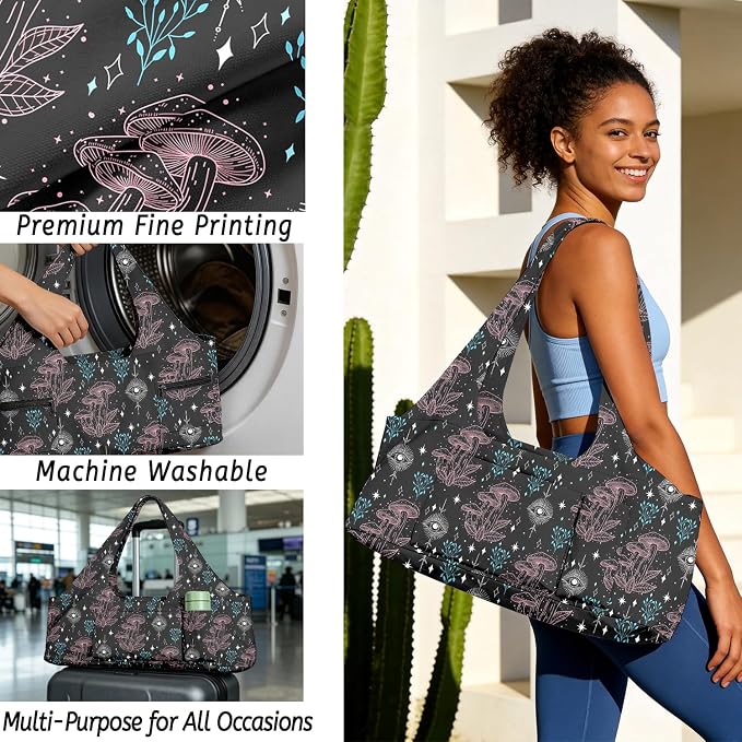 Women's Yoga Bag with Yoga Mat Carrier - Large Mat Pocket Fitness Tote for Pilates, Gym, Travel, Office & Beach
