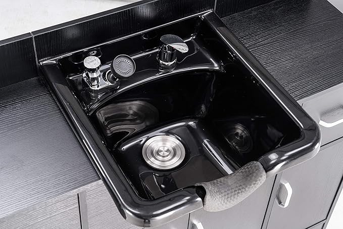 BarberPub Multi-Functional Shampoo Backwash Sink Station with Shampoo Bowl for Hair Stylist, Salon Spa Beauty Cabinet with Faucet Sprayer, Barber Storage Equipment 45.3" x 14.1'' x 36.4" 7139