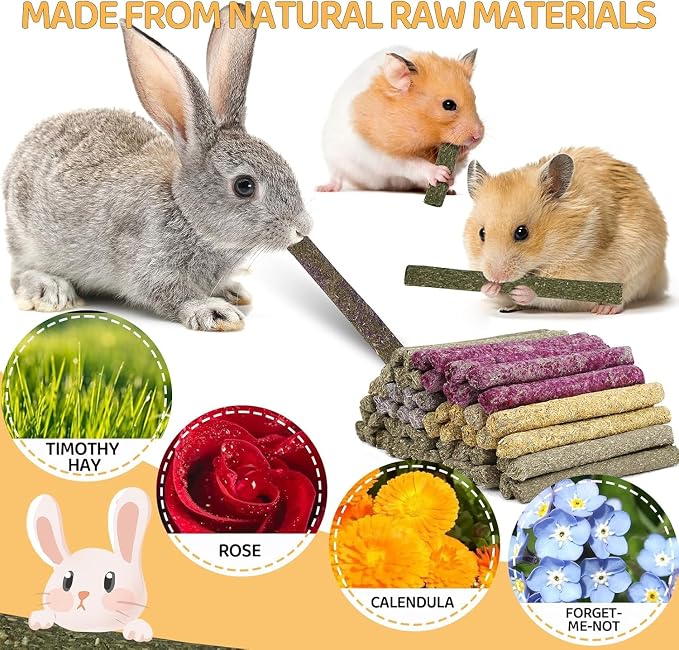 208Pcs Rabbit Chew Sticks, Guinea Pig Toys, Natural Timothy Hay Teeth Stick