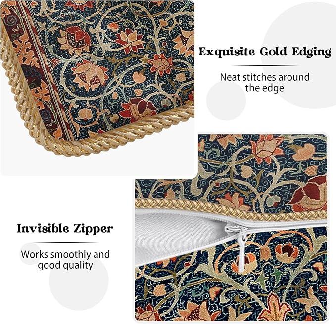 Vintage Floral Soft Velvet Throw Pillow Covers Set of 2 Burnt Orange Navy Flowers Plant Decorative Pillow Covers 16x16 Inch Art Botanical Pillow Case For Sofa Couch Outdoor Farmhouse Home Decor