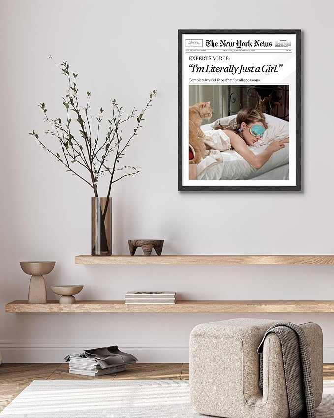 EcoHest 12x16 in Audrey Hepburn I'm Literally Just a Girl Canvas Art | Unframed Canvas Print, Vintage Newspaper Wall Decor for Bedroom, Bathroom, Apartment, Dorm Room, 1Pack