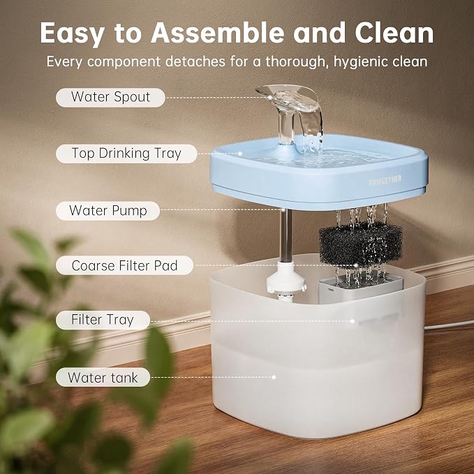 PAWGETHER® Cat Water Fountain with Wireless Pump 51oz/1.5L Dog Water Fountain, Ultra Quiet Automatic Pet Water Fountain Portable Indoor Ourdoor Travel Small Dog Water Dispenser with Adapter Blue