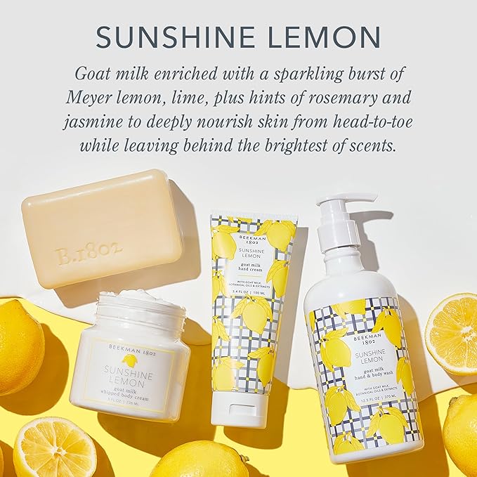 Beekman 1802 Sunshine Lemon Whipped Body Cream - Scented - 8 oz - Moisturizes, Soothes, & Softens - With Coconut Oil and Mango Seed Butter - No Irritation - Good for Sensitive Skin