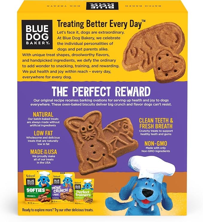 Blue Dog Bakery Natural Dog Treats, More Crunch Large, Peanut Butter, 18oz (6 Count)