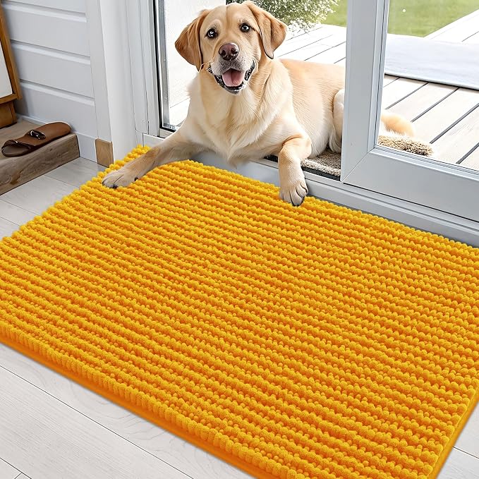 OLANLY Dog Door Mat for Muddy Paws 36x24, Extra Absorbent Chenille Mud Mat | Golden Yellow, Absorbs Moisture and Dirt, Non-Slip Machine Washable Doormat, Quick-Drying Indoor Entryway Floor Mat for Dogs