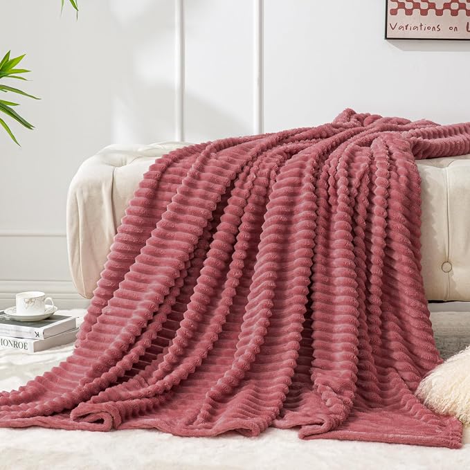 BEDELITE 3D Ribbed Brick Dust Fleece Throw Blanket for Couch, 50x60 Inch | Soft Warm Decorative Fluffy Blanket, Cozy Plush Lightweight Fuzzy Throw Blanket for Bed Sofa Home Room Decor, Gift for Women