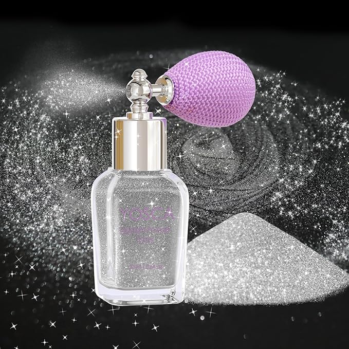 Yosca Body Glitter Spray, 30ML Loose Body Shimmer Powder Hair Spray Silver Glitter Sparkle Highlighter Makeup Festival Accessories for Rave Clothes Hair Face Nail Art