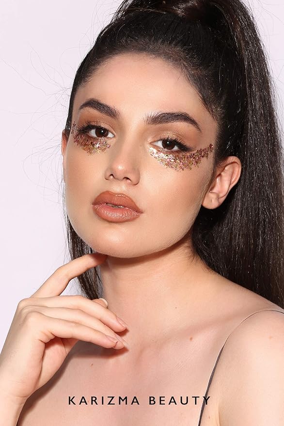 KARIZMA Rose Gold Glitter. 10g Chunky Face Hair Eye and Body Sparkles for Women. Rave Festival Accessories, Cosmetic Makeup. Loose Glitz Set
