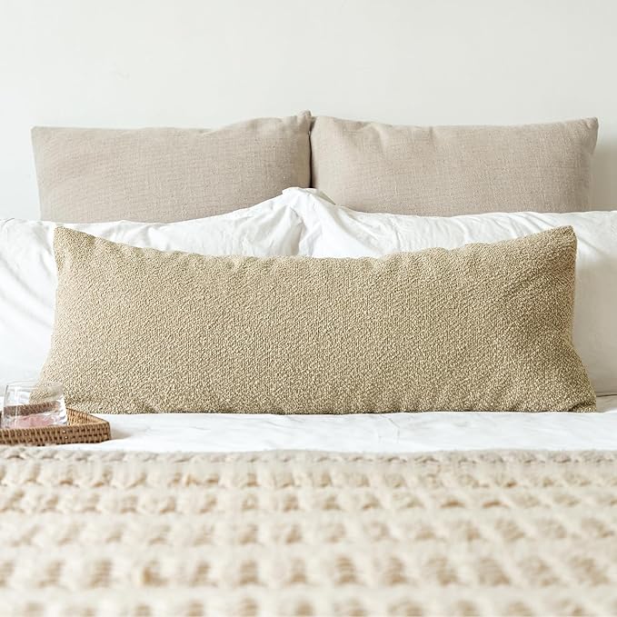 JoraLion 14x36 inch Boucle Lumbar Pillow Cover, Camel Woven Texture Neutral Long Pillow Cover Breathable Cushion Case for Couch Sofa Bed Living Room Home Decor (Cover Only)