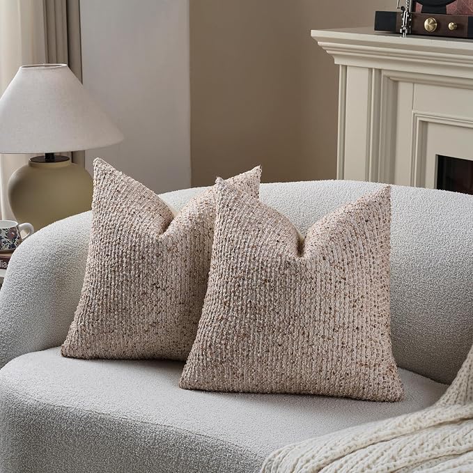 20x20 Beige Throw Pillow Cover Textured Boucle Striped Chic Morden Boho Accent Farmhouse Square Decorative Couch Pillow Cover for Home Decor Bed Sofa Living Room