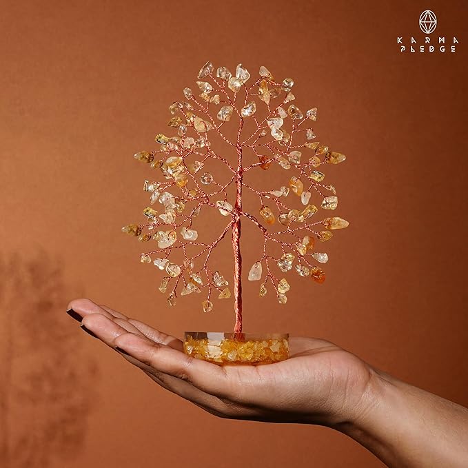 Citrine Crystal Tree of Life Birthday Gifts for Women, Men, Friends, Handmade Chakra Healing Crystals Tree for Home Office Decor, Positivity, Good Luck, Money, Unique Gifts for Her Mom, Sister, Dad