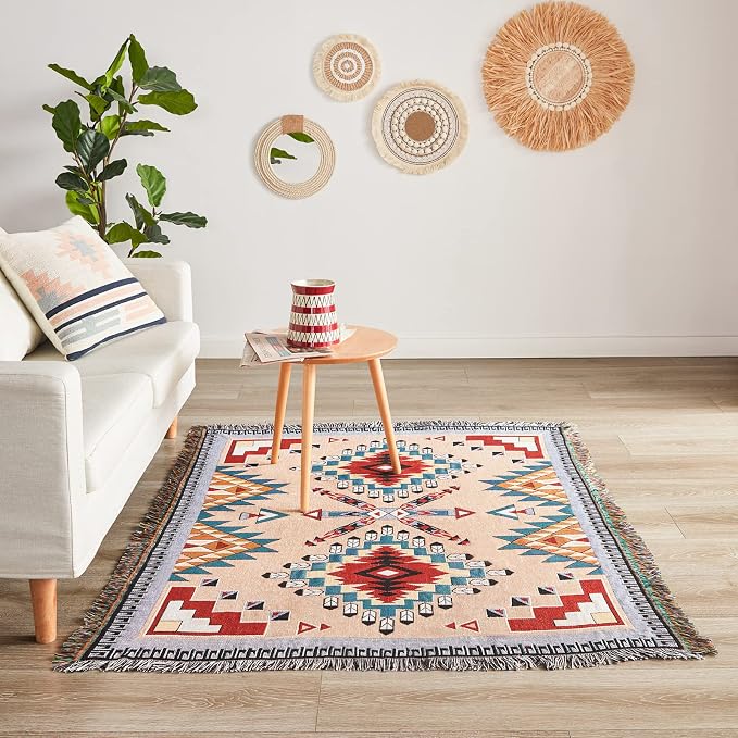 Native American Blanket Boho Throw Blanket for Sofa and Bed, Mexican Decorative Farmhouse Blanket, Southwest Decor Woven Blankets, Aztec Throw Blankets Bohemian with Tassel(Brown,50×60 inch)