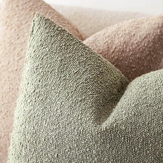 Foindtower Set of 2, Decorative Textured Boucle Throw Pillow Covers Accent Solid Pillow Cases Neutral Soft Couch Cushion Case for Chair Sofa Bedroom Living Room Home Decor 16x16 Inch Dirty Sage Green