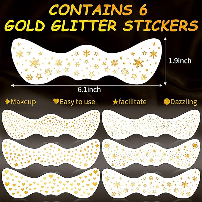 Glitter Freckles Face Tattoo, 6 Sheets Gold Face Makeup Patches, Glitter Freckles, Sparkle Makeup Patches, Sweatproof Waterproof Sparkle Freckles, Fake Freckles for Women