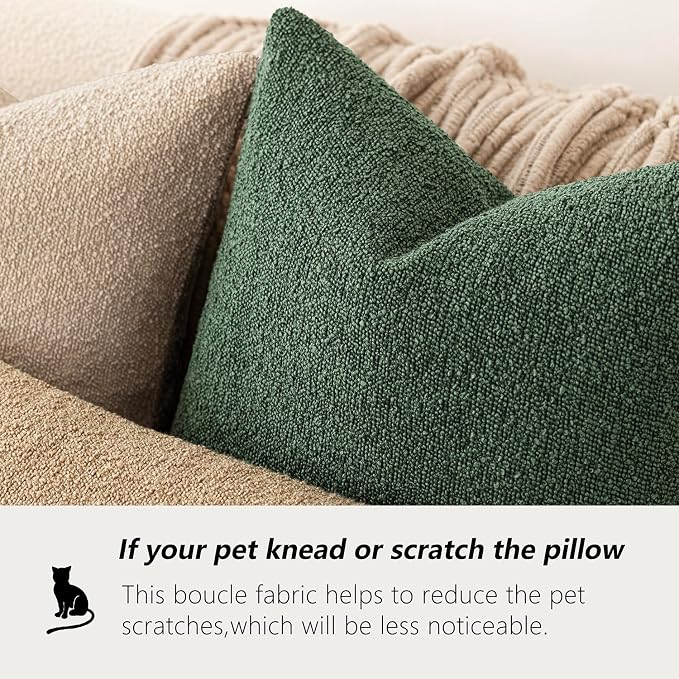 Foindtower Set of 2, Decorative Textured Boucle Throw Pillow Covers Accent Solid Pillow Cases Neutral Cozy Couch Cushion Case for Chair Sofa Bedroom Living Room Home Decor 24x24 Inch Pine Green