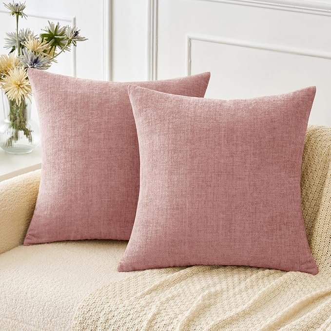 MIULEE Soft Chenille Throw Pillow Covers Blush Pink 16x16 Inch Pack of 2 | Modern Home Decor, Classic Decorative Pillows, Solid Dyed Cases, Boho Couch Cushion Covers for Sofa Bed Living Room