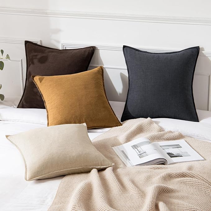 MIULEE Decorative Linen Pillow Covers 20x20 Inch Hazel | Boho Farmhouse Neutral Couch Throw Pillows for Bed, Pack of 2 Accent Modern Pillowcases, Sofa Livingroom Home Decor