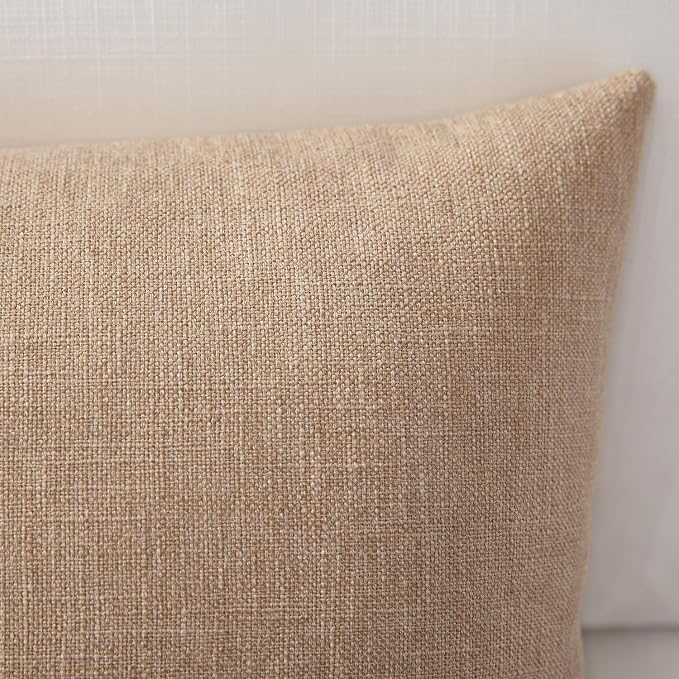 Meekio Set of 2 Tan Pillow Covers 20 x 20 Inch Farmhouse Boho Decorative Throw Pillow Covers Linen Cushion Covers for Sofa Couch Décor