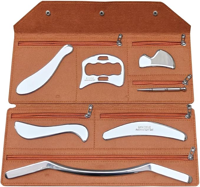 7 in 1 Stainless Steel Muscle Scraper Tool Set, IASTM Tool,Scraping Massage Tools for Physical Therapy, Plantar Fasciitis（7pc Set）