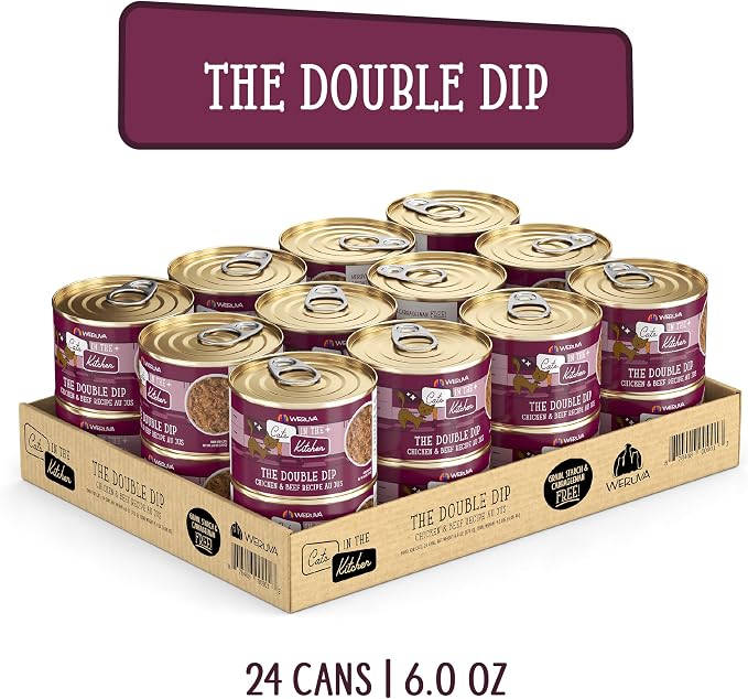 Weruva Cats in the Kitchen, The Double Dip with Chicken & Beef Au Jus Cat Food, 6oz Can (Pack of 24)