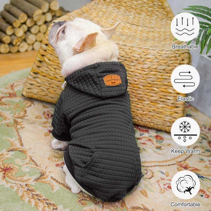 BEAUTYZOO Dog Hoodies Sweater for Small Dogs,Waffle‑Like Laminated Pet Coat | Warm Dog Sweatshirt with Pocket & Leash Hole,Pullover Clothes for Girl Boy Dogs & Cats,Stretchy & Easy‑On‑Off,Chihuahua Puppy