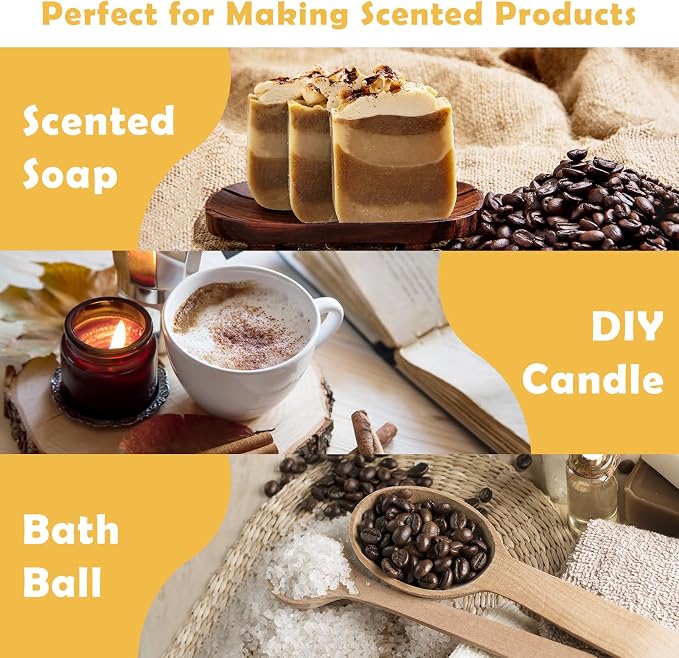 Fragrance Oil for Candle & Soap Making, Holamay Coffee Shop Set, Premium Aromatherapy Essential Oils for Diffusers for Home - Espresso, Cafe Mocha, Chocolate, Almond Biscotti and More, 10 x 5ml