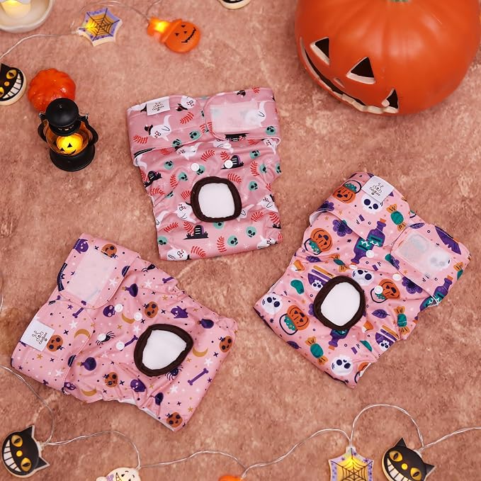 CuteBone Dog Diapers Female Washable Small Medium Large 3 Pack Reusable Doggie Diapers Puppy Period Pants for Doggy Heat Cycle Peeing
