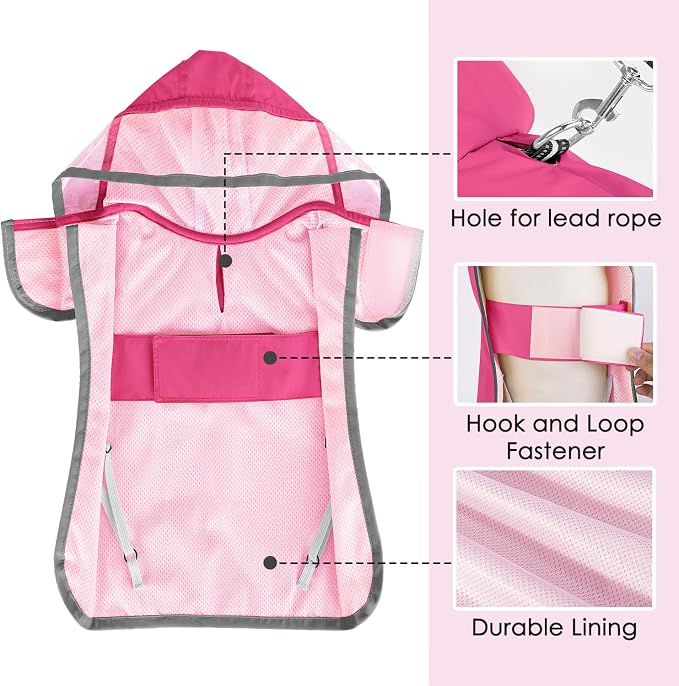 Lukovee Dog Raincoat, Waterproof Rain Jacket, Clear Hood & Reflective Rim | Easy On Off Adjustable Straps, Leash Hole, Soft Mesh Lining, Storage Pocket, Poncho for Small Medium Large Dogs (Fuchsia, S)
